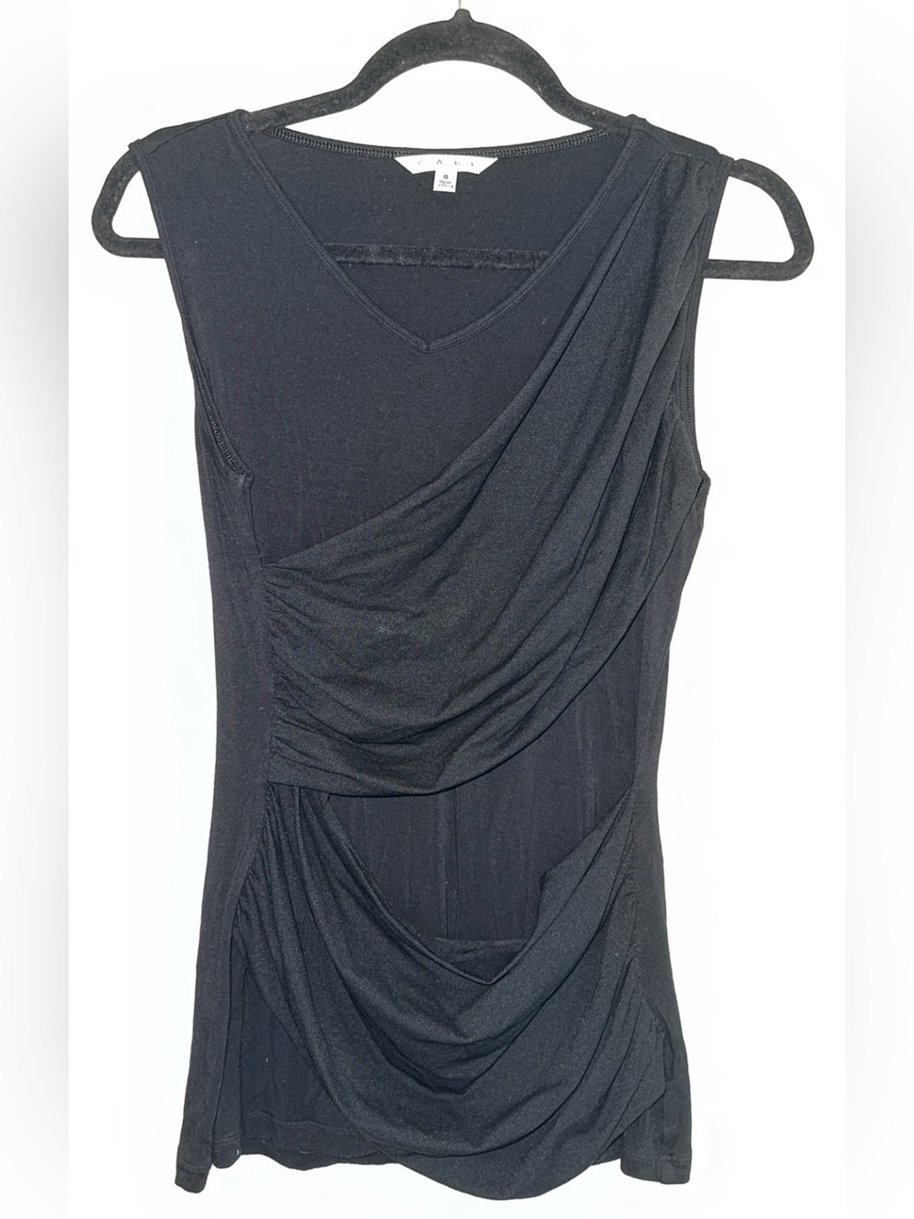 Cabi Draped Sleeveless Black Top